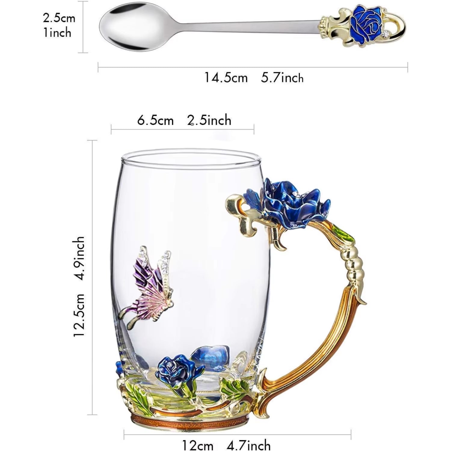 Gifts for Mom Women Mothers Day Flower Cups Tea Mug with Tea Spoon Valentines Day Christmas Gift Coffee, Tea, Juice, Beer, Milk