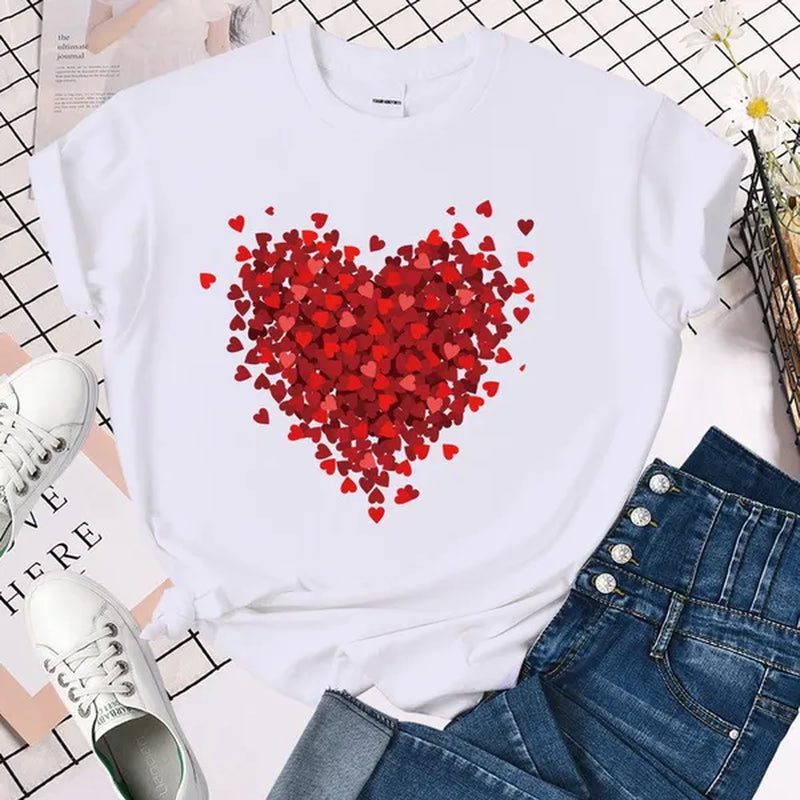 Valentines Day Double Heart Shirt Love Shirt for Girls Women Girl Heart T-Shirt Valentines Day Gifts