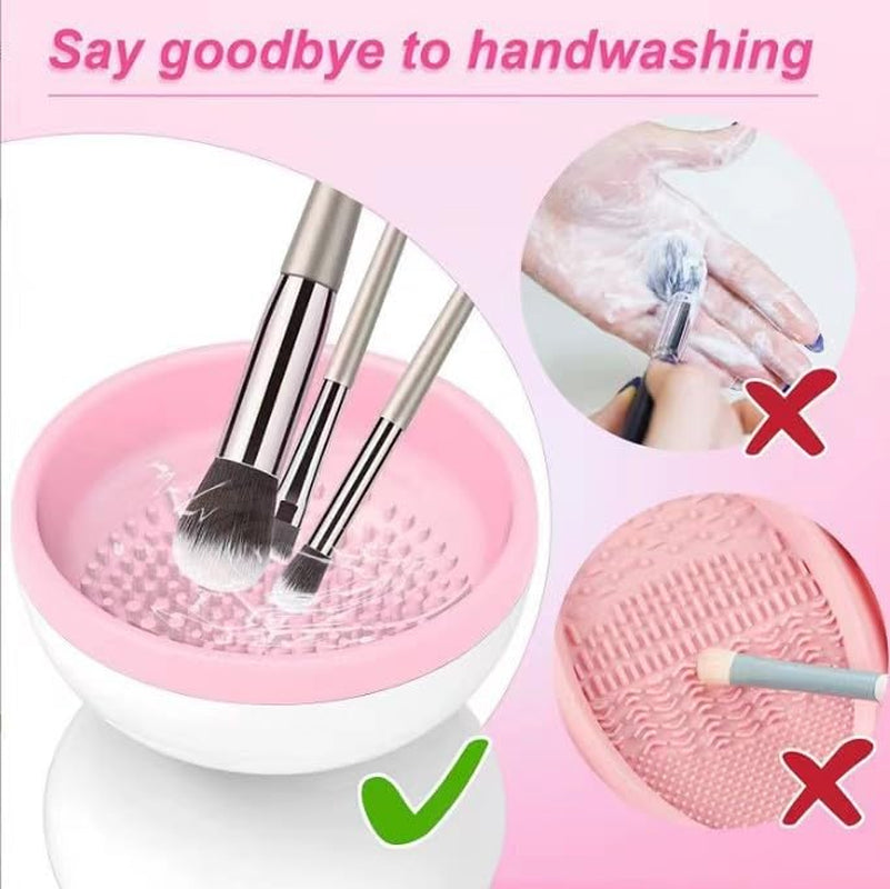 Makeup Brush Cleaner Machine - Portable Automatic USB Cosmetic Brushes Cleaner Tool for All Size Beauty Makeup Brush Set, Liquid Foundation,Eyeshadow,Valentines Day Gifts for Women (Pink White)