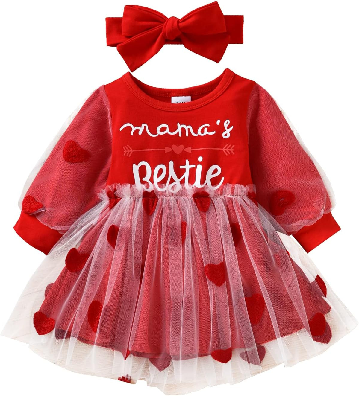 Baby Valentines Day Outfit Girl, Long Sleeve Tulle Tutu Dress Heart Design Sweatshirt Princess Dress Valentines Day Gift (B, 9-12 Months)